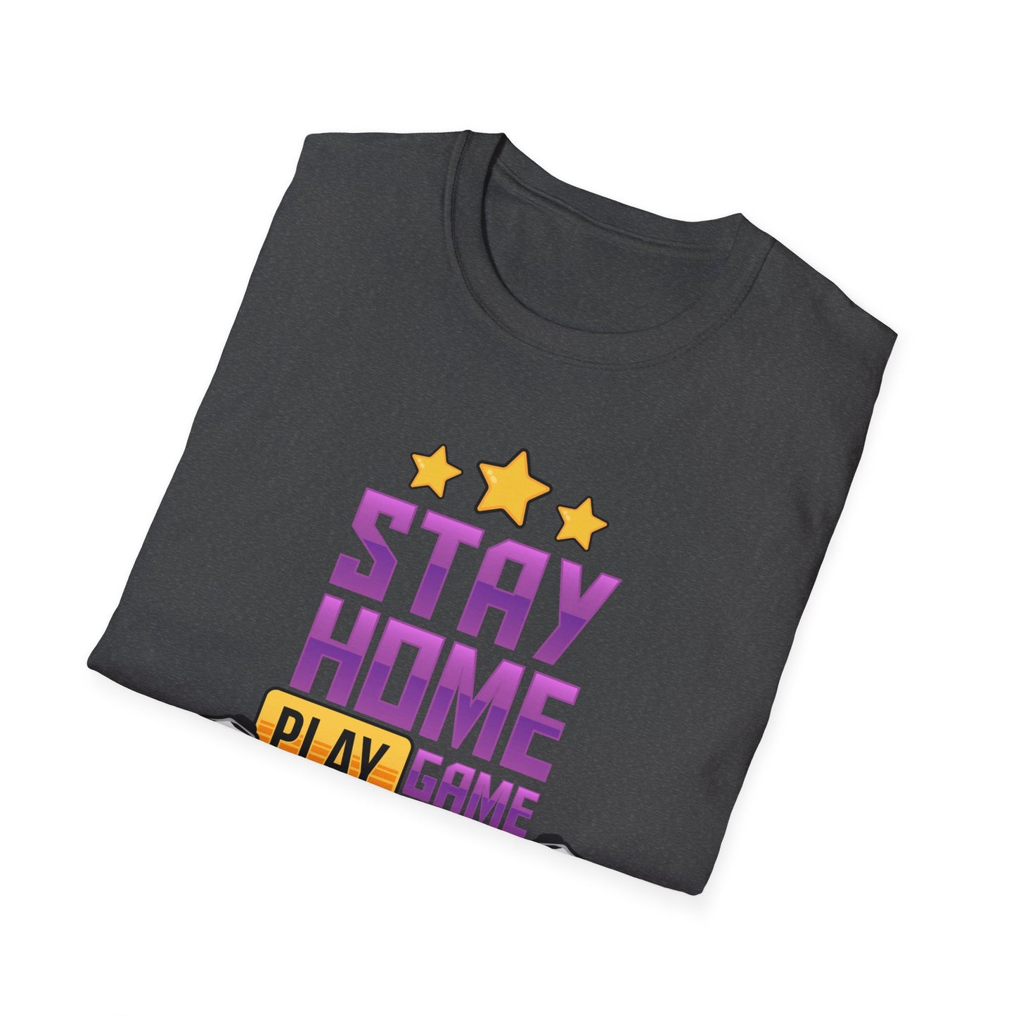 Stay Home Play Game Unisex Softstyle T-Shirt, Gamer Gift, Video Game Tee, Casual Wear, Birthday Present, Gaming Apparel