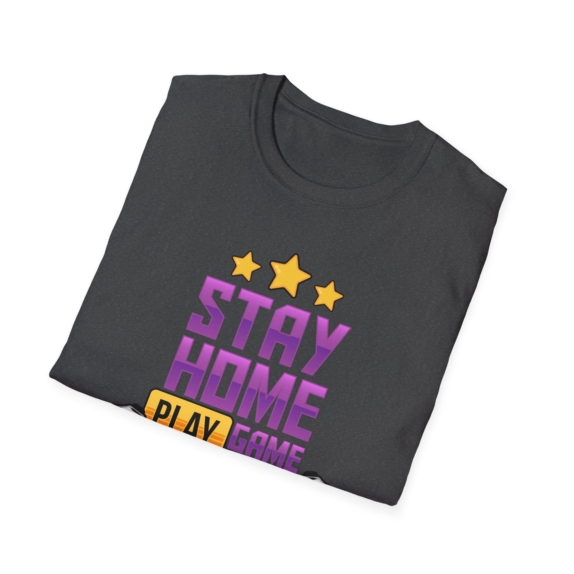 Stay Home Play Game Unisex Softstyle T-Shirt, Gamer Gift, Video Game Tee, Casual Wear, Birthday Present, Gaming Apparel
