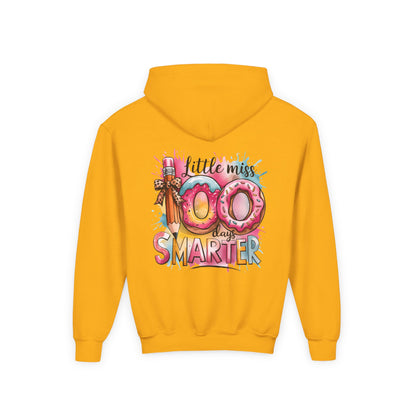 Youth Hooded Sweatshirt - Little Miss 100 Days Smarter Celebration Gift, Kids Birthday, School Milestone, Fun Apparel, Cute Kids Outfit Gold