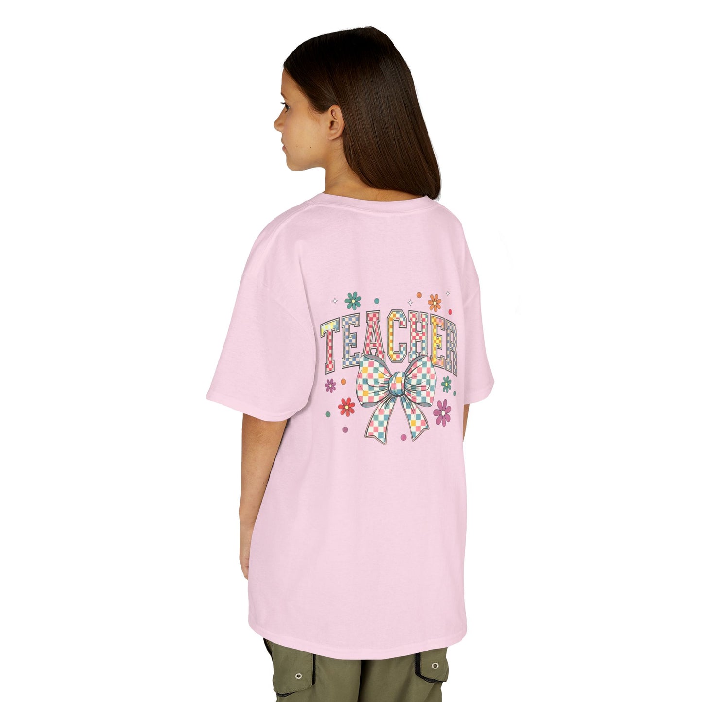 Teacher Kids Tee with Colorful Bow Design, Perfect for Back to School, Teacher Appreciation, Birthday Gift, Fun Classroom Wear