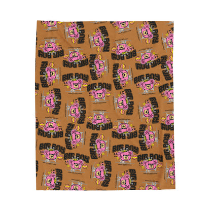 "Big Boy" Pink Bear Graphic Plush Blanket – Soft Velveteen Throw for Bed or Couch – Brown Urban Streetwear Home Decor
