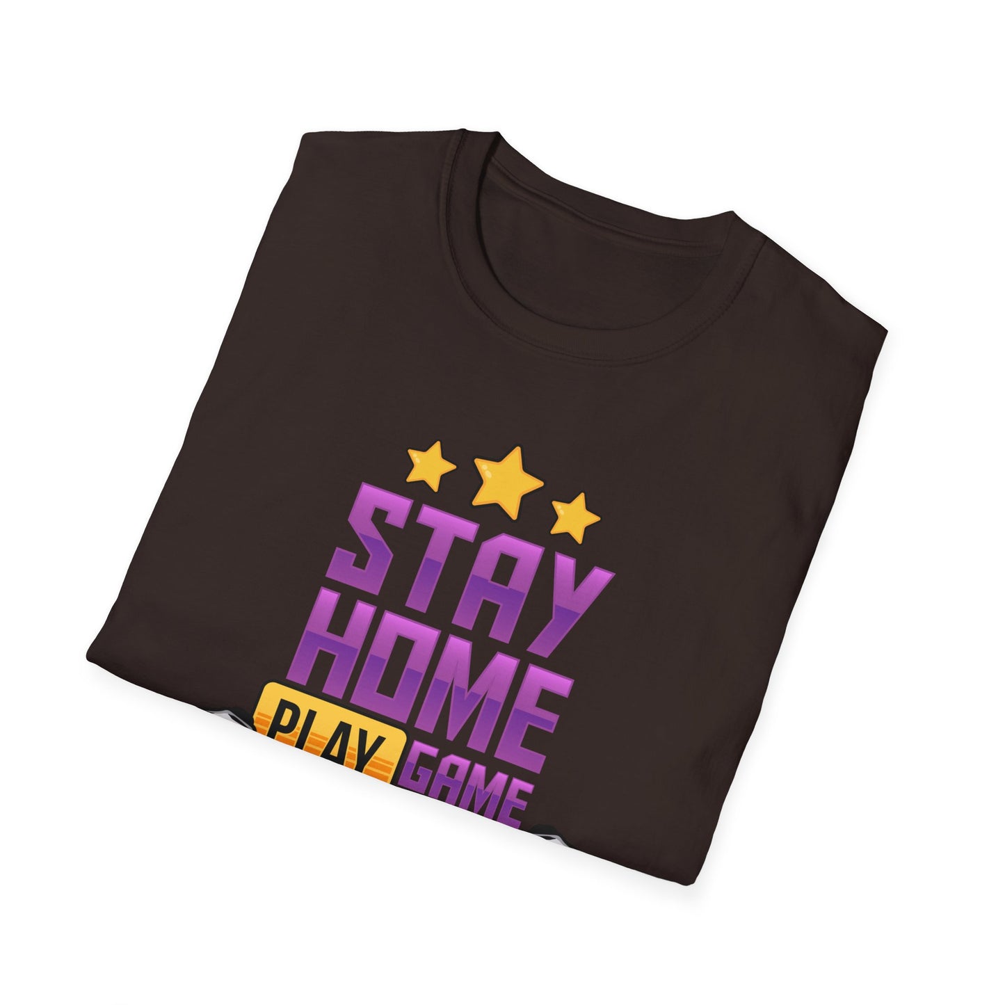 Stay Home Play Game Unisex Softstyle T-Shirt, Gamer Gift, Video Game Tee, Casual Wear, Birthday Present, Gaming Apparel