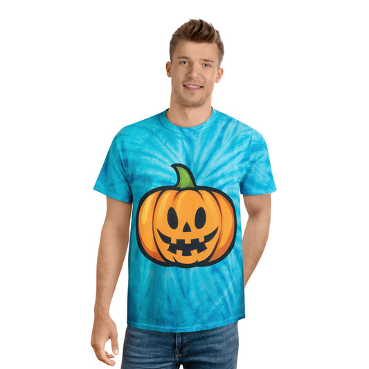 Halloween Tie-Dye Tee with Pumpkin Design, Unisex T-Shirt, Vibrant Graphic Tee, Fall Apparel, Spooky Season Shirt - Cozy Kawaii LLC