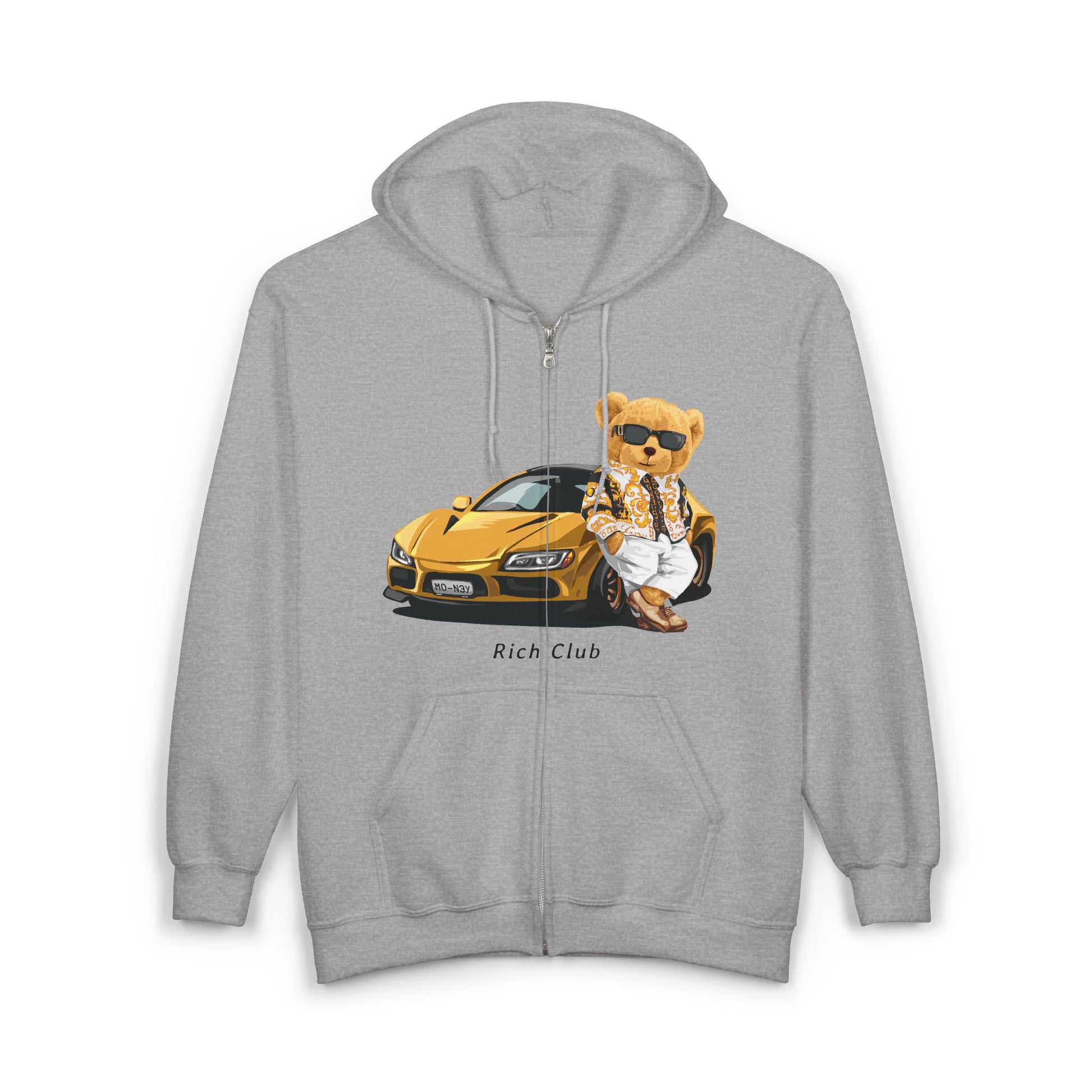 Cool Bear in Car Hoodie, Unisex Zip Sweatshirt, Streetwear, Gift for Car Lovers, Trendy Fashion, Unique Graphic Hoodie
