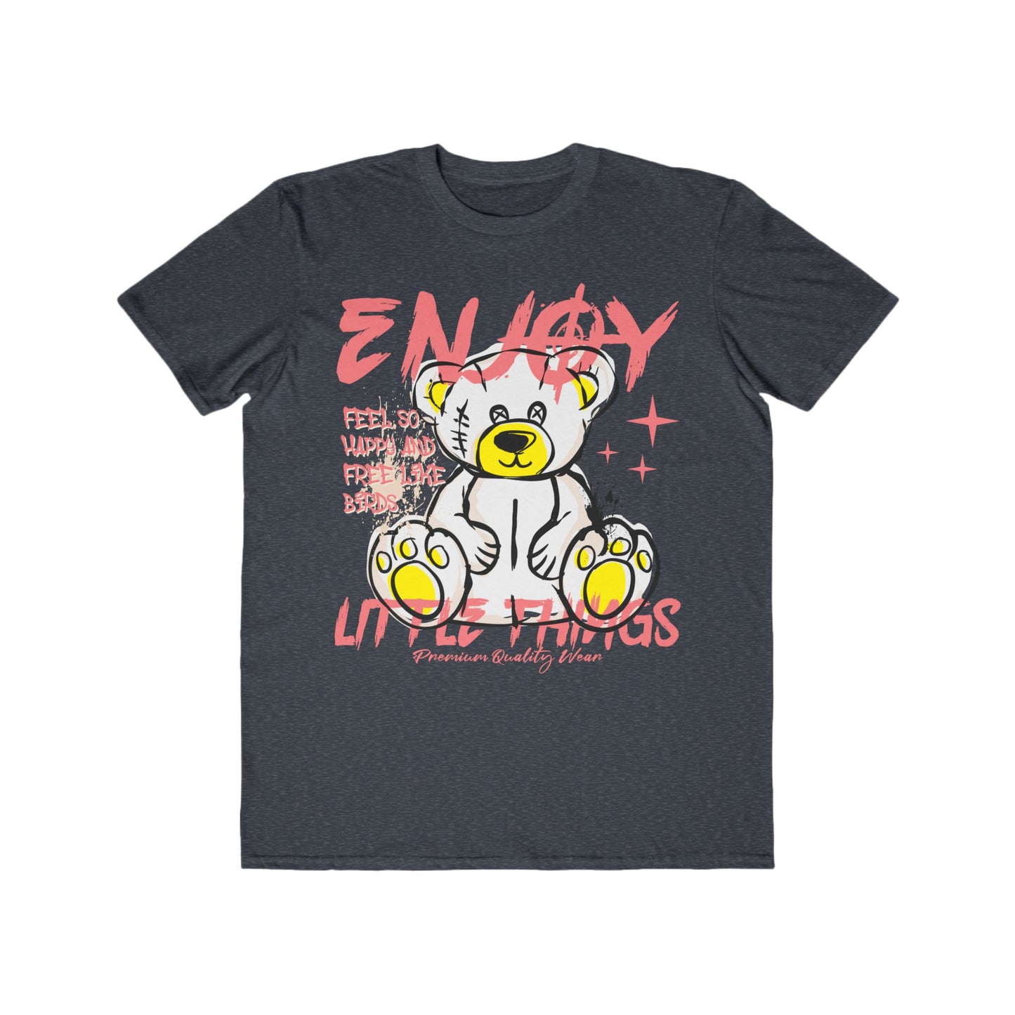 Men's Bear Graphic Tee - Enjoy Life, Urban Wear For Men, Fun Gift, Summer Fashion, Cute T-Shirt, Relaxed Style Heather Navy