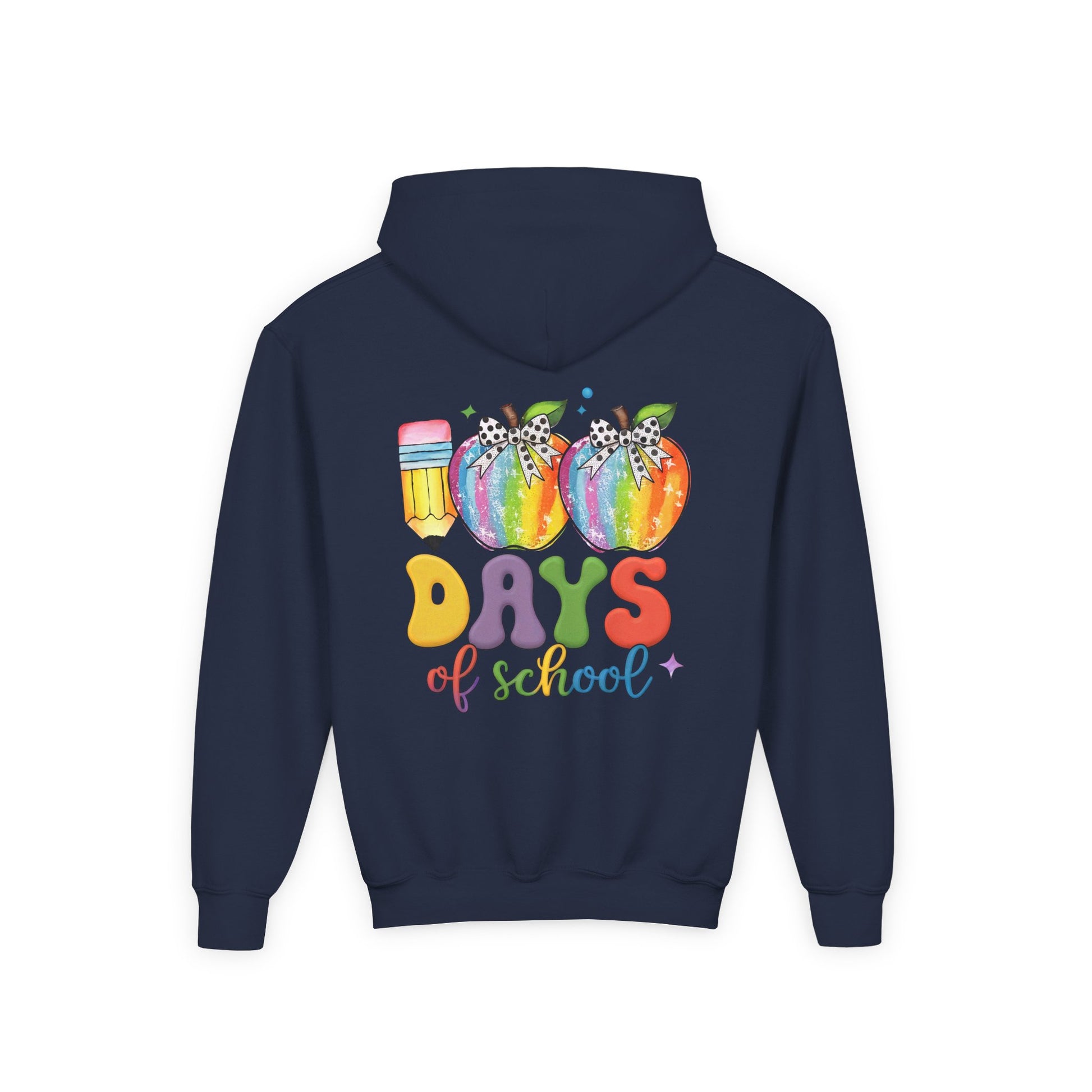 Colorful 100 Days of School Hoodie for Kids, Fun Sweatshirt for Students, Back to School Gift, Rainbow Apple Design, Classroom