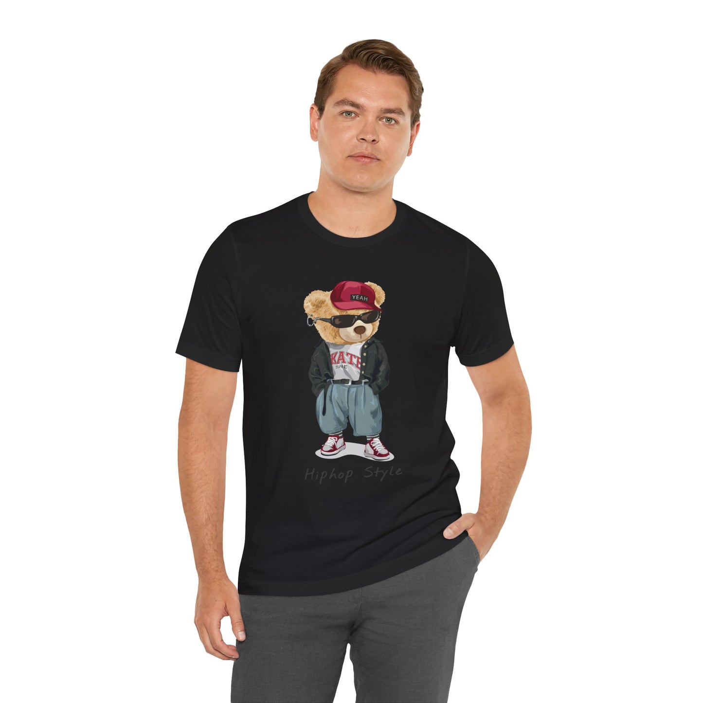 Cool Hip-Hop Bear T-Shirt with Vintage Vibe, Unisex Casual Tee, Gift for Streetwear Lovers, Trendy Music Gear, Urban Style Apparel