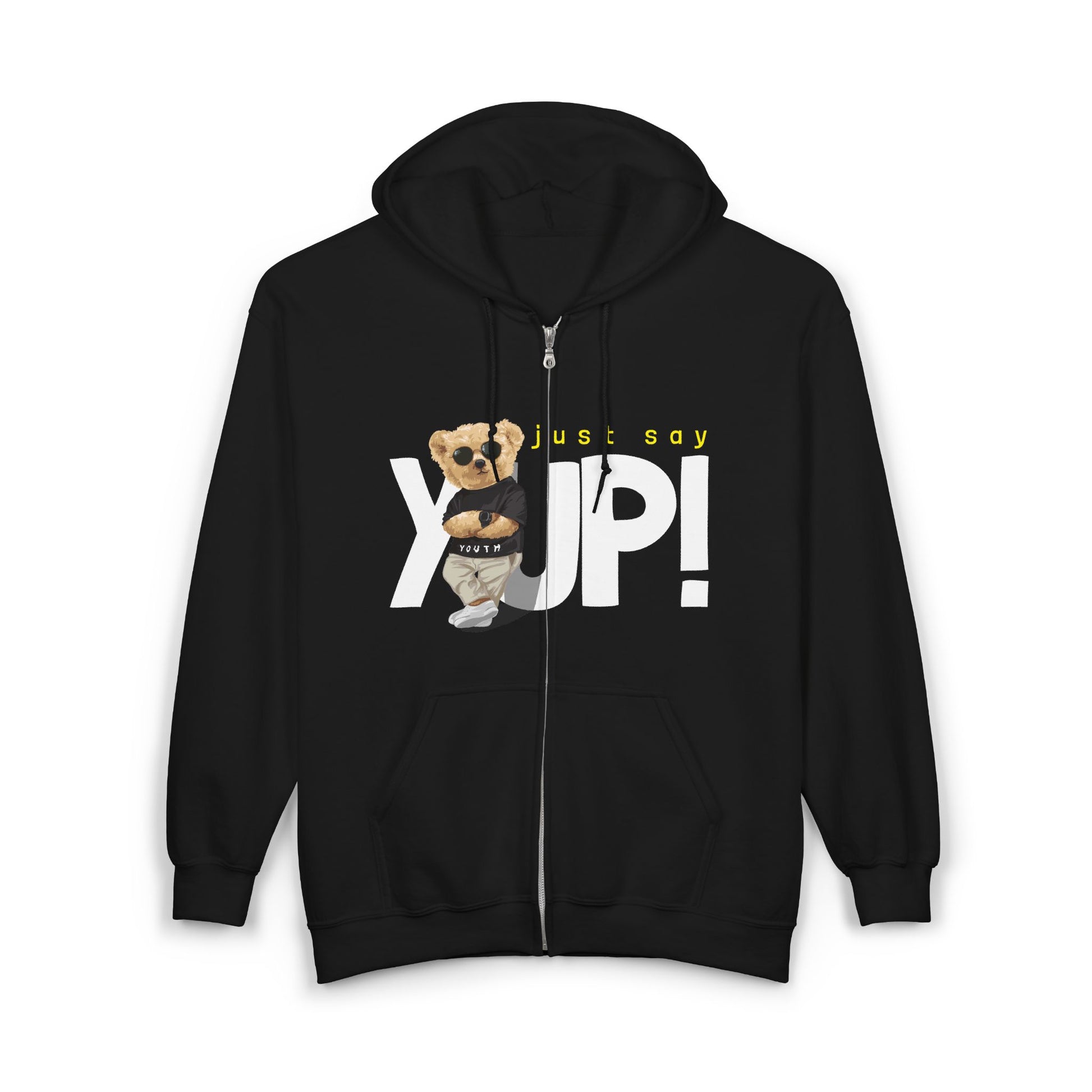 Unisex Heavy Blend Full Zip Hoodie with Cute Bear Design, Just Say Yup!