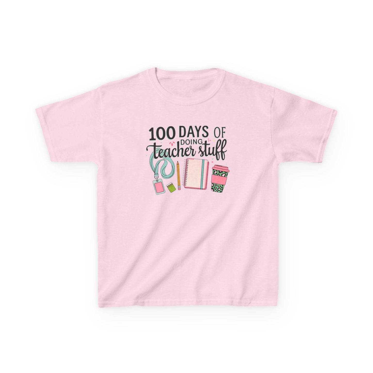 Teacher Appreciation Kids Tee, 100 Days of Teacher Stuff Shirt, School Spirit Tee, Gift for Future Educators, Kids' Classroom Apparel Light Pink