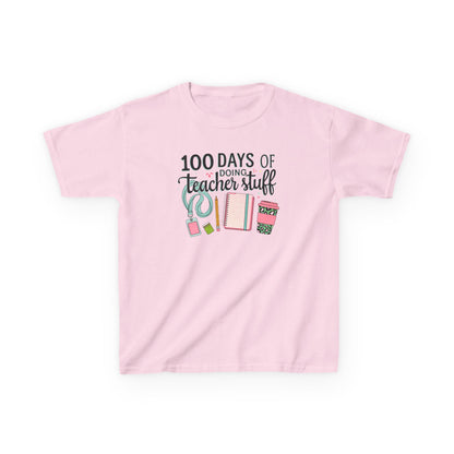 Teacher Appreciation Kids Tee, 100 Days of Teacher Stuff Shirt, School Spirit Tee, Gift for Future Educators, Kids' Classroom Apparel Light Pink