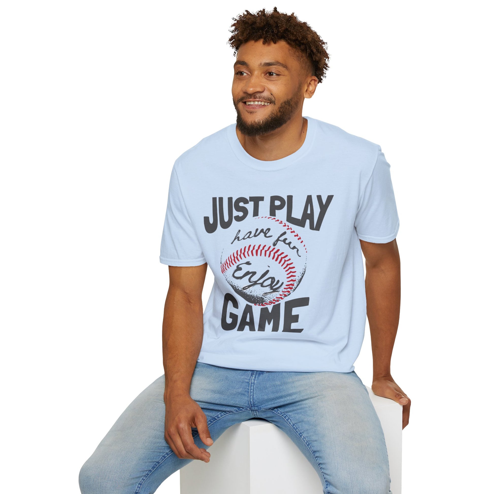 Just Play Game Unisex Softstyle T-Shirt | Fun Gift for Baseball Lovers | Casual Wear, Sports Shirt, Game Day Tee, Gift for Him/Her