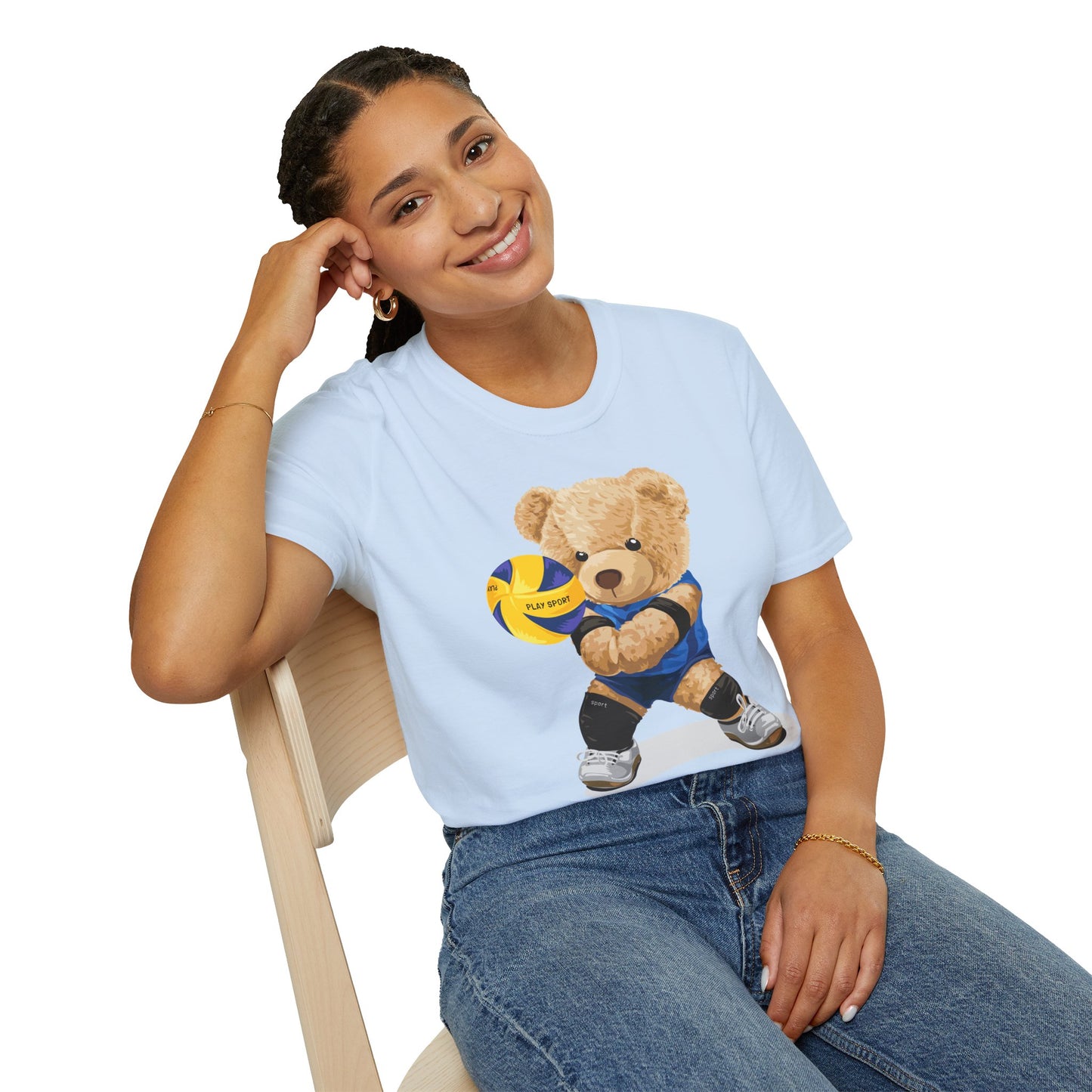Cute Volleyball Bear T-Shirt, Unisex Softstyle Tee, Sportswear, Gift for Athletes, Fun Casual Wear, Sports Team Apparel