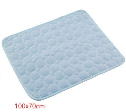 Pet Dog Cat Ice Silk Cold Nest Pad For Cooling In Summer Light blue 102x70cm