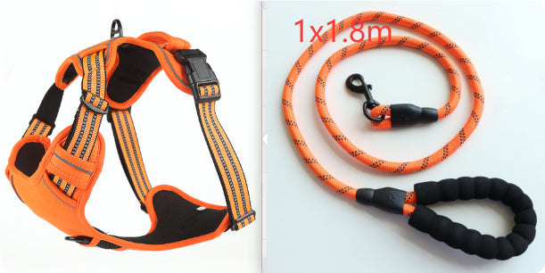 Dog Harness No Pull Breathable Reflective Pet Harness Vest Orange set2 M