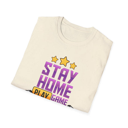 Stay Home Play Game Unisex Softstyle T-Shirt, Gamer Gift, Video Game Tee, Casual Wear, Birthday Present, Gaming Apparel