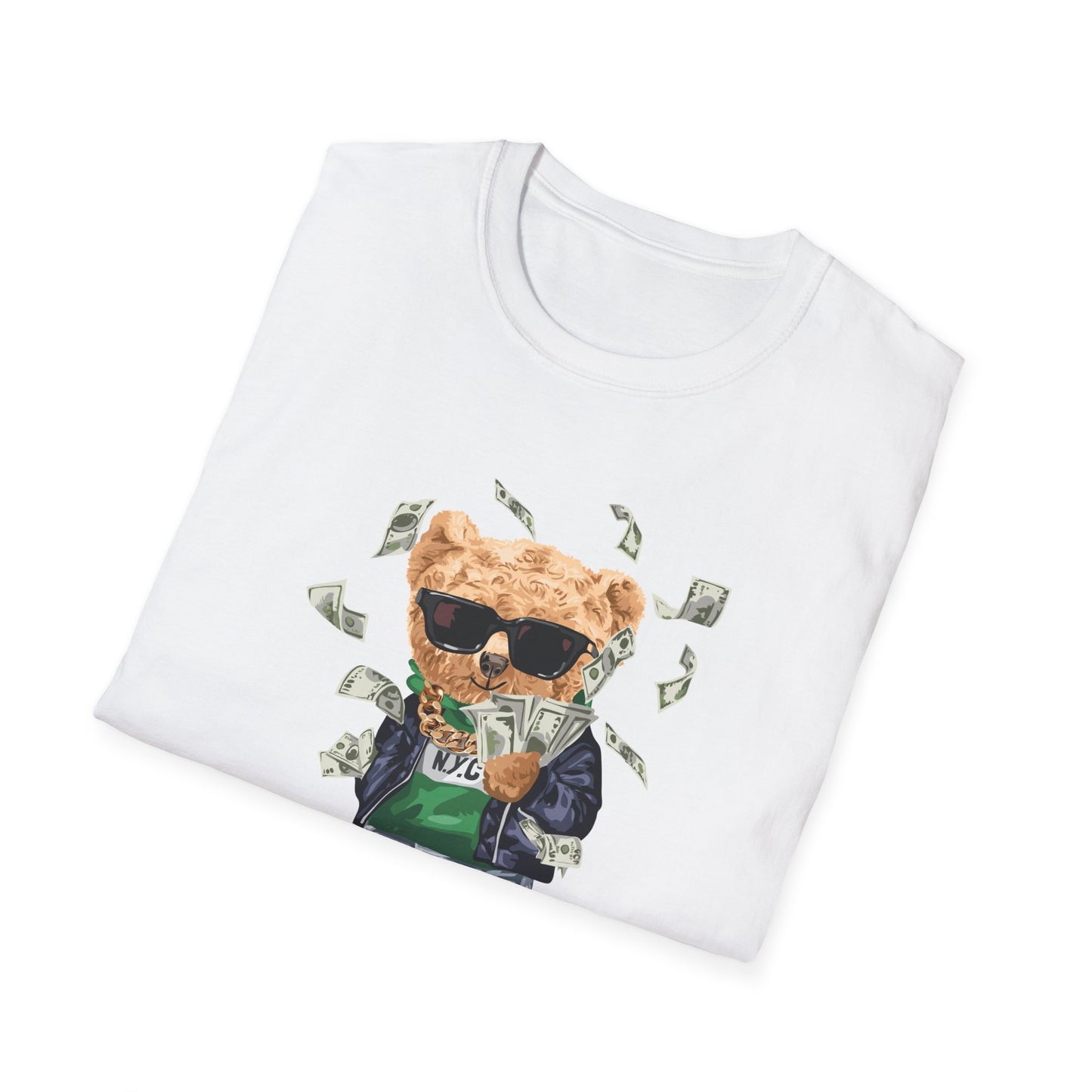 Rich Boy Graphic T-Shirt | Unisex Softstyle Tee | Cute Bear Design | Casual Wear | Gift for Kids | Birthday & Holiday
