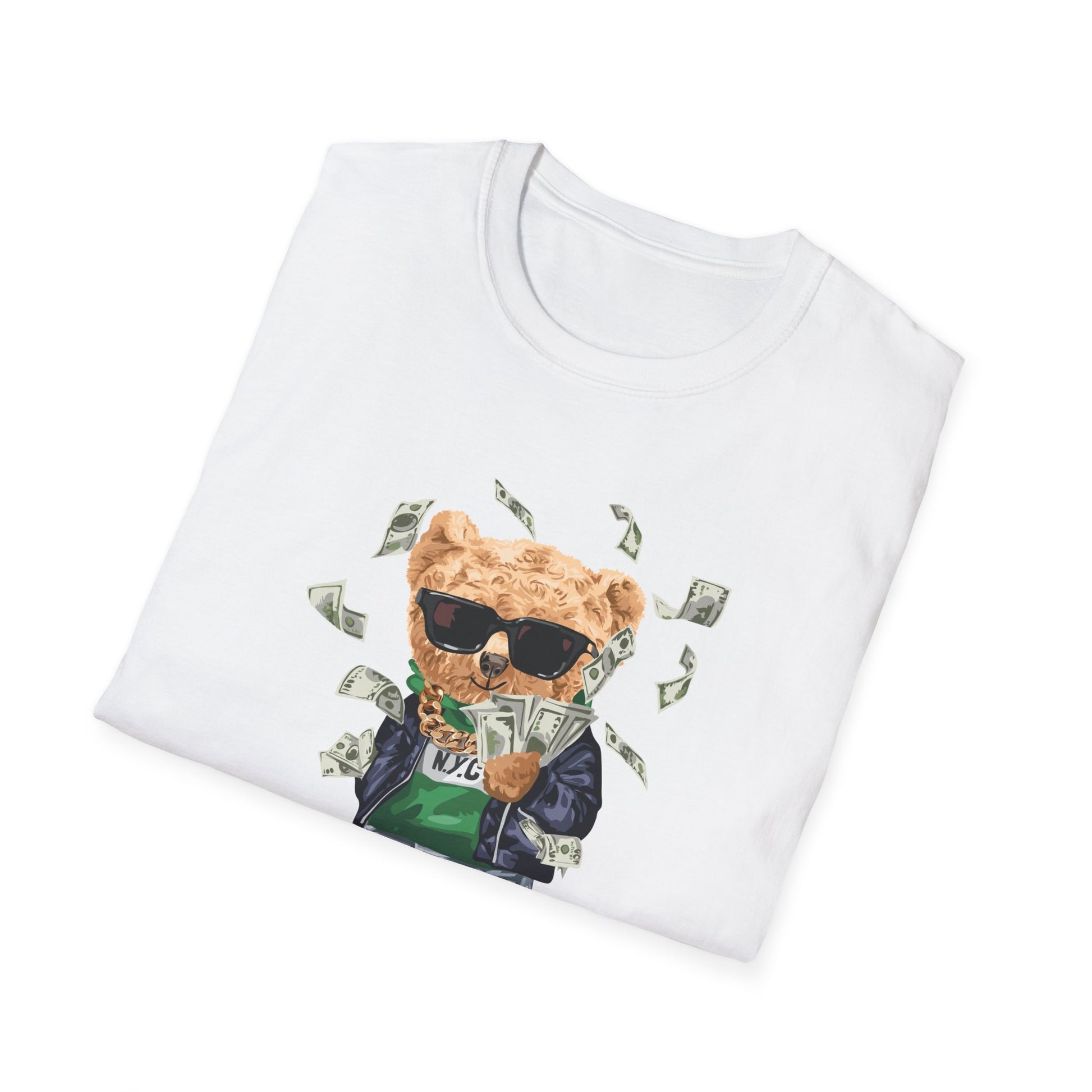 Rich Boy Graphic T-Shirt | Unisex Softstyle Tee | Cute Bear Design | Casual Wear | Gift for Kids | Birthday & Holiday