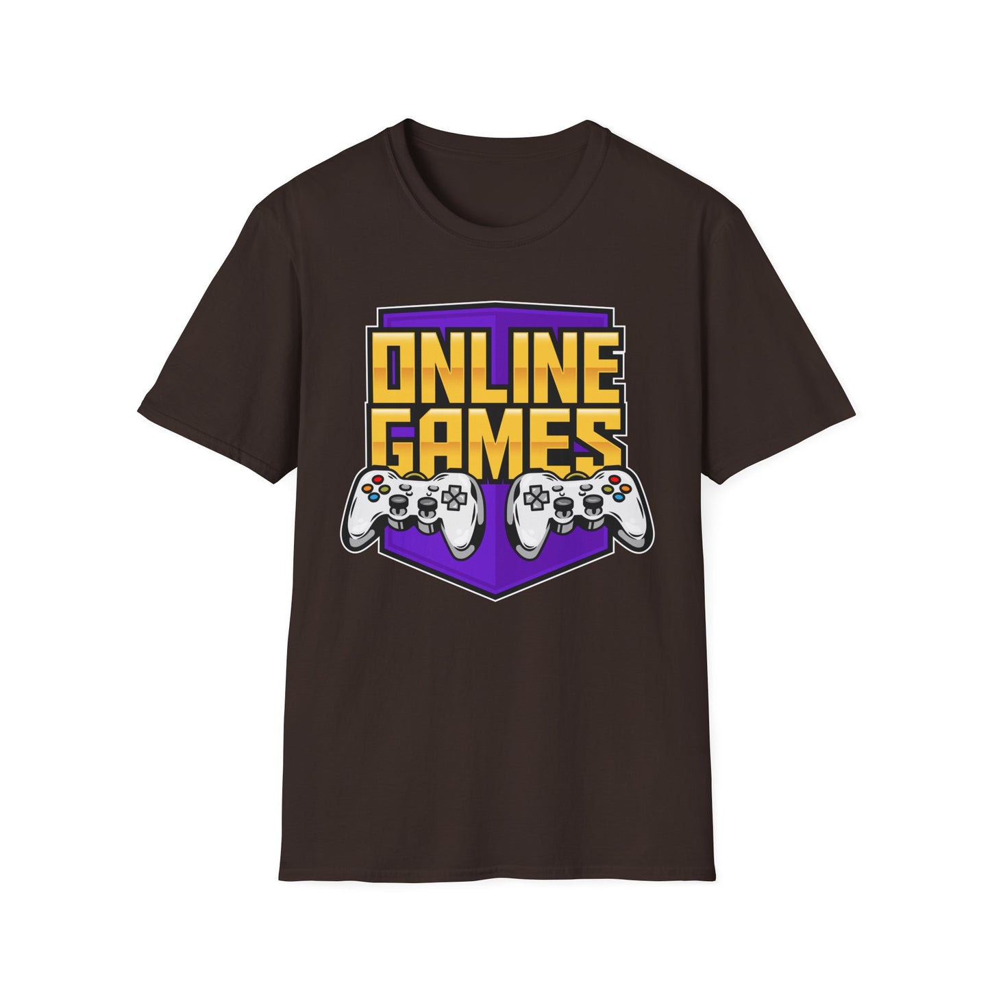Unisex Softstyle Gaming T-Shirt, Retro Online Games Tee, Gift for Gamers, Casual Wear, Birthday and Holiday Apparel Dark Chocolate