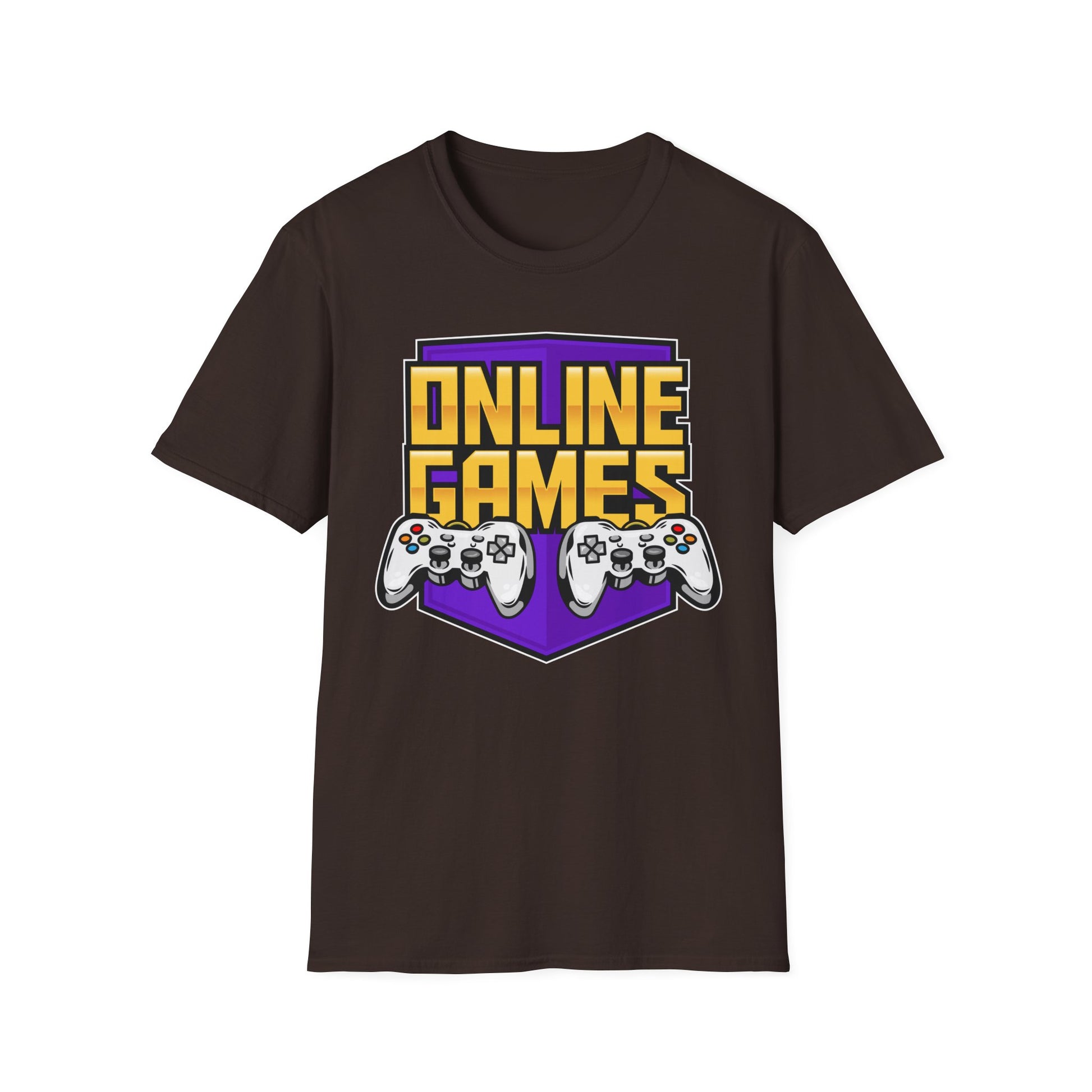 Unisex Softstyle Gaming T-Shirt, Retro Online Games Tee, Gift for Gamers, Casual Wear, Birthday and Holiday Apparel Dark Chocolate