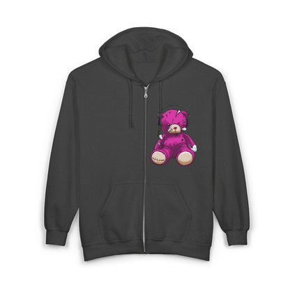 Cute Teddy Bear Zip-Up Hoodie, Cozy Sweatshirt, Gift for Kids, Music Lover's Apparel, Birthday Present, Casual Wear