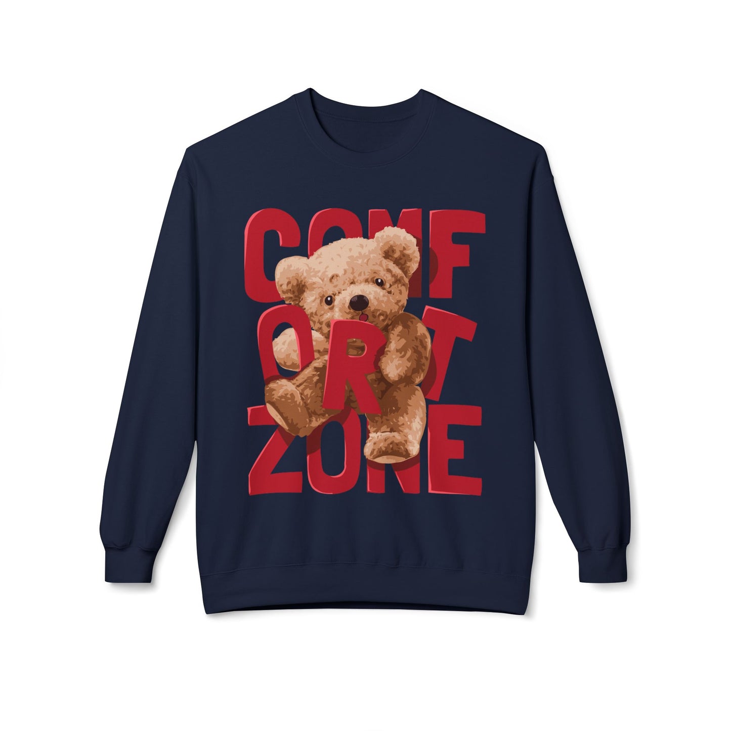 Comfort Zone Teddy Bear Crewneck Sweatshirt, Cozy Black Sweatshirt, Unisex Gift, Cute Sweatshirt for Winter, Relaxation Apparel Navy