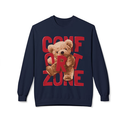 Comfort Zone Teddy Bear Crewneck Sweatshirt, Cozy Black Sweatshirt, Unisex Gift, Cute Sweatshirt for Winter, Relaxation Apparel Navy