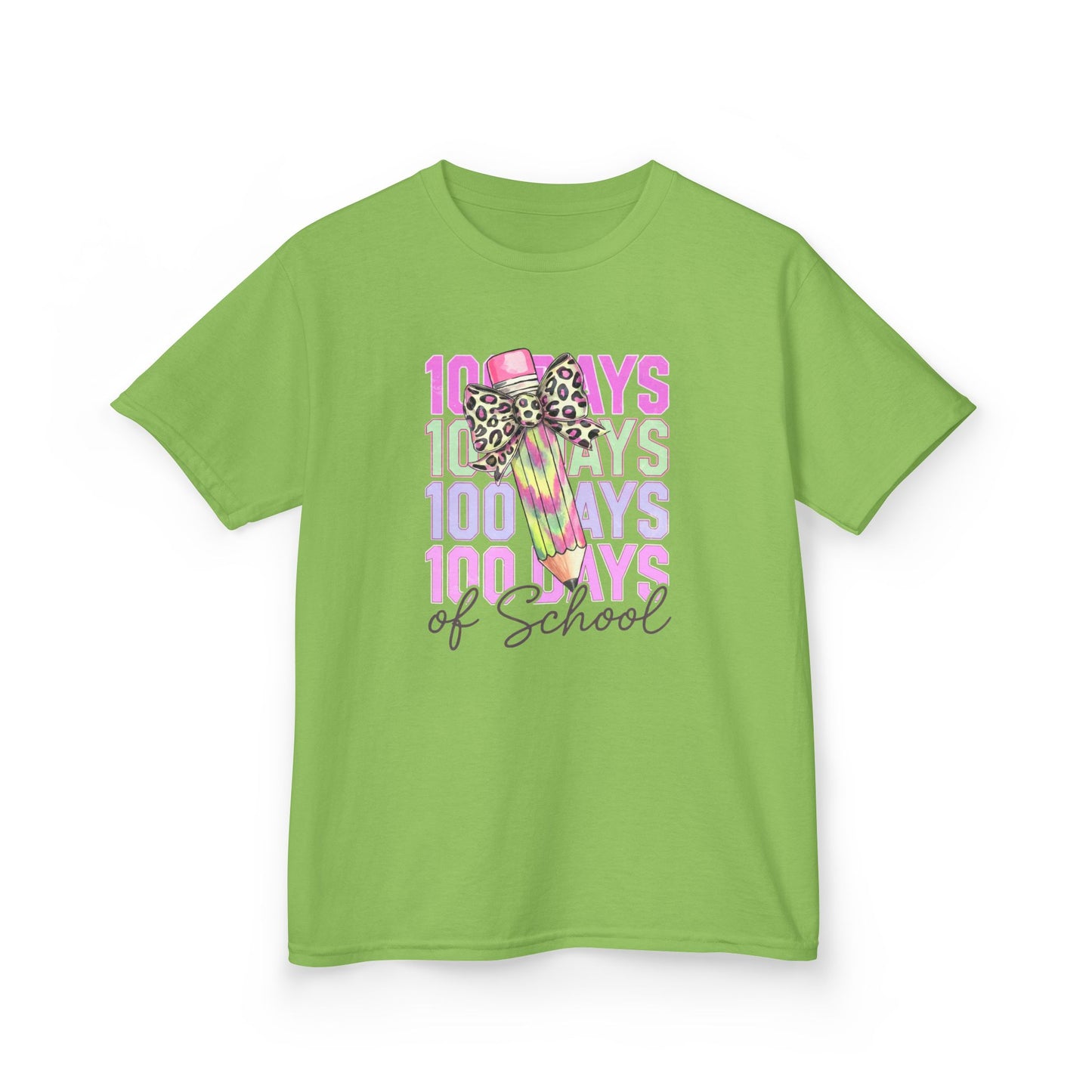 Kids 100 Days of School Tee, Fun Kids' T-Shirt, Celebration Shirt for Back to School, Kindergarten Milestone Gift, Cute Animal Print Design Lime