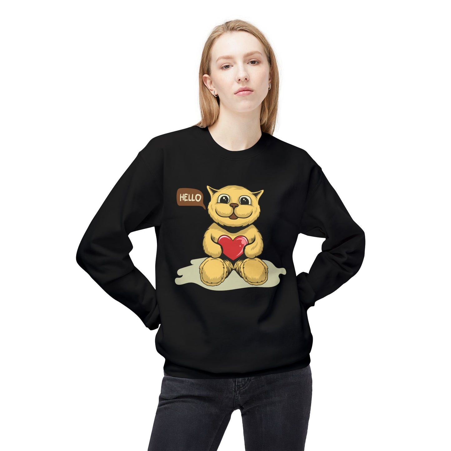 Adorable Fleece Crewneck Sweatshirt with Heartwarming Design, Cozy Gift, Unisex Pullover, Cute Animal Sweatshirt