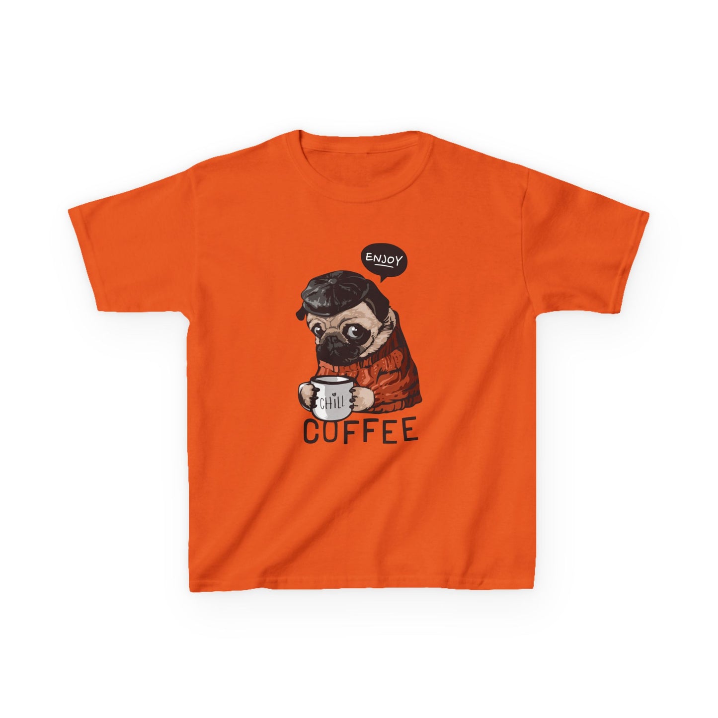 Coffee Lover Kids Tee, Cute Animal T-Shirt, Perfect Gift for Birthdays & Holidays, Funny Dog Design, Comfortable Everyday Wear Orange