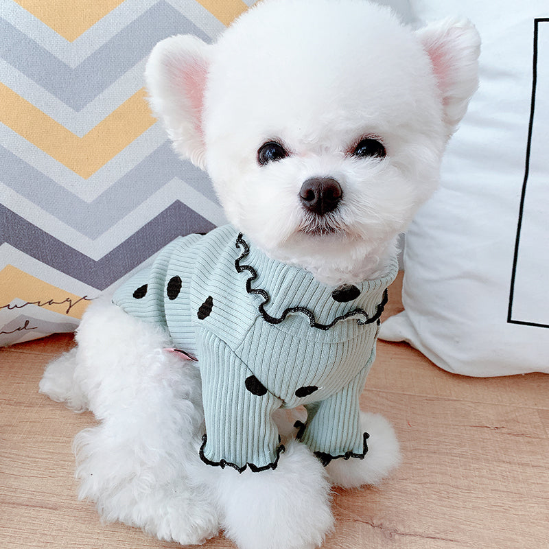 Dot turtleneck dog bottoming shirt Green