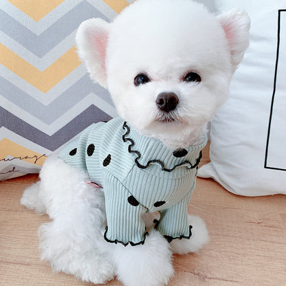 Dot turtleneck dog bottoming shirt Green