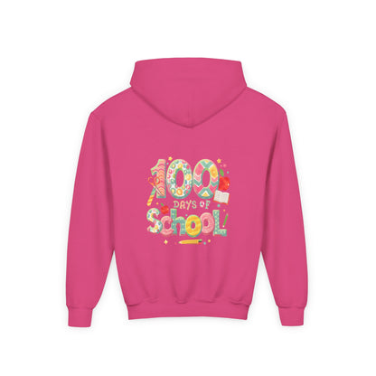 100 Days of School Youth Hoodie, Colorful School Spirit Sweatshirt, Kids Celebration Hoodie, Perfect for School Events, Fun Memory Gear