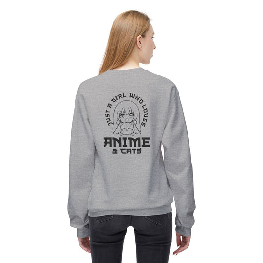 Anime & Cats Crewneck Sweatshirt, Cozy Gift for Anime Lovers, Cat Lover Apparel, Cute Anime Sweatshirt, Perfect for Casual Days Sport Grey