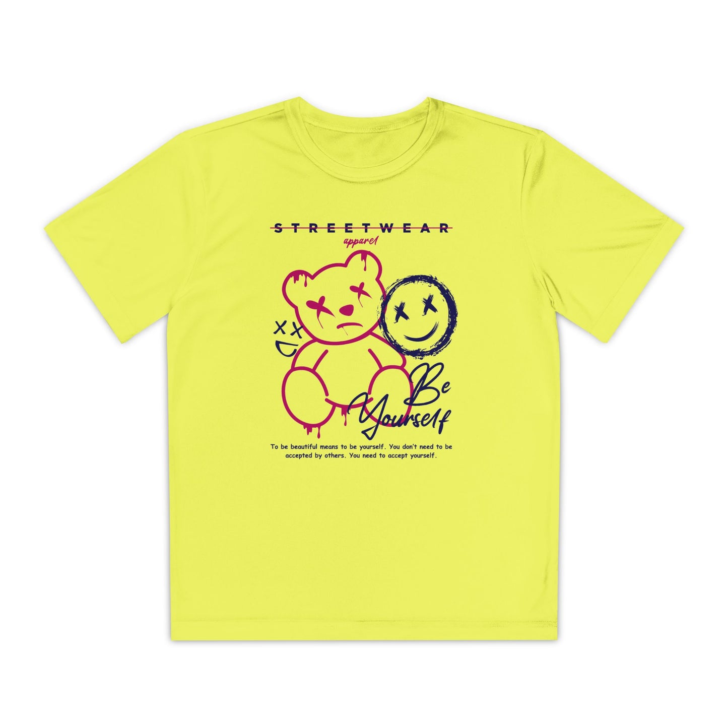 Cool Youth Streetwear Tee - 'Be Yourself' Graphic, Trendy Youth T-Shirt, Casual Wear, Birthday Gift, Fashionable Gift Neon Yellow