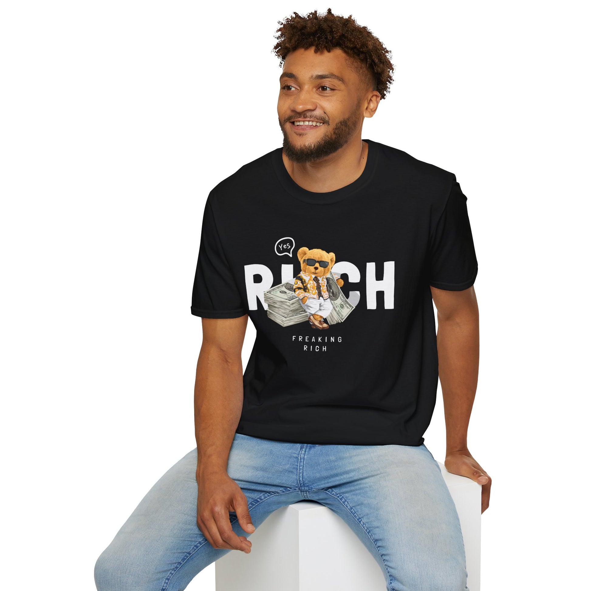 Freaking Rich T-Shirt, Unisex Softstyle Tee for Money Lovers, Fun Graphic Shirt for Birthdays, Gifts, Everyday Wear, Casual Attire