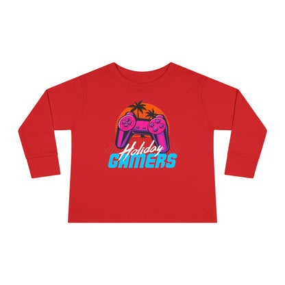 Holiday Gamers Toddler Long Sleeve Tee, Kids Gaming Shirt, Playful Toddler Apparel, Gift for Gamers, Fun Children's Top Red