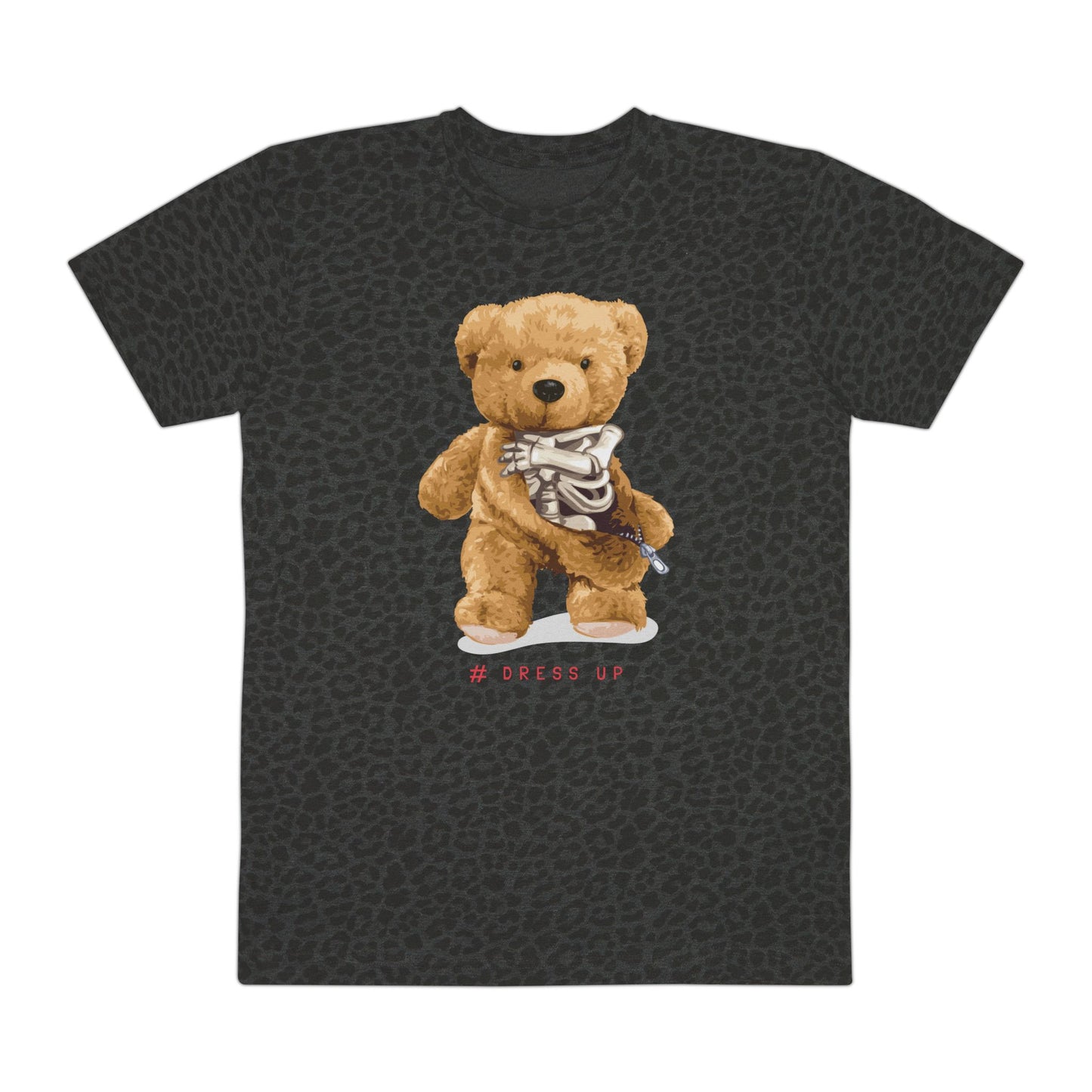 Cute Teddy Bear Graphic Tee, Casual Everyday Wear, Gift for Men, Animal Lover T-Shirt, Birthday Present, Fun Fashion Top Black Leopard