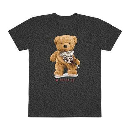 Cute Teddy Bear Graphic Tee, Casual Everyday Wear, Gift for Men, Animal Lover T-Shirt, Birthday Present, Fun Fashion Top Black Leopard