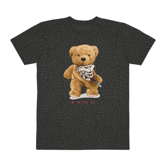 Cute Teddy Bear Graphic Tee, Casual Everyday Wear, Gift for Men, Animal Lover T-Shirt, Birthday Present, Fun Fashion Top Black Leopard