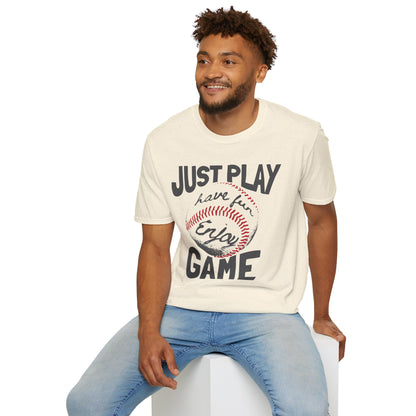 Just Play Game Unisex Softstyle T-Shirt | Fun Gift for Baseball Lovers | Casual Wear, Sports Shirt, Game Day Tee, Gift for Him/Her