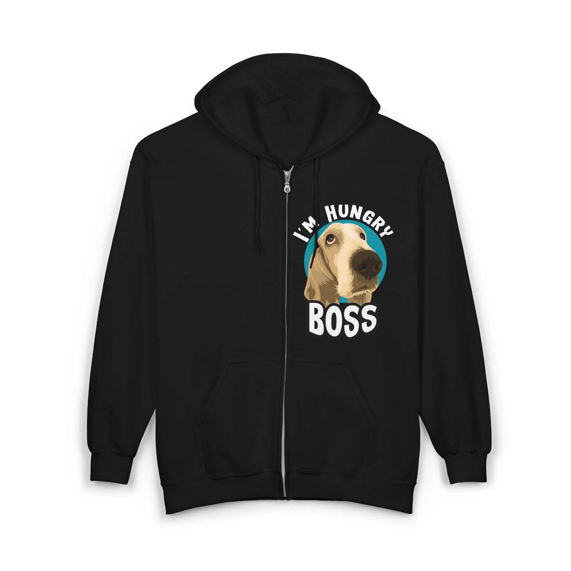 Hungry Boss Dog Hoodie, Funny Pet Lover Gift, Unisex Zip-Up Sweatshirt, Cute Animal Apparel, Ideal for Dog Owners, Cozy Layering