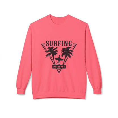 Miami Surfing Sweatshirt, Unisex Sweatshirt, Beach Lover Gift, Casual Layering Piece, Summer Vibes Apparel, Surfing Lifestyle Clothing Pink Lemonade
