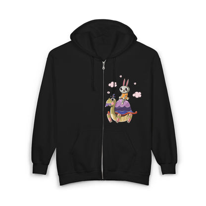 Whimsical Rabbit and Turtle Zip-Up Hoodie