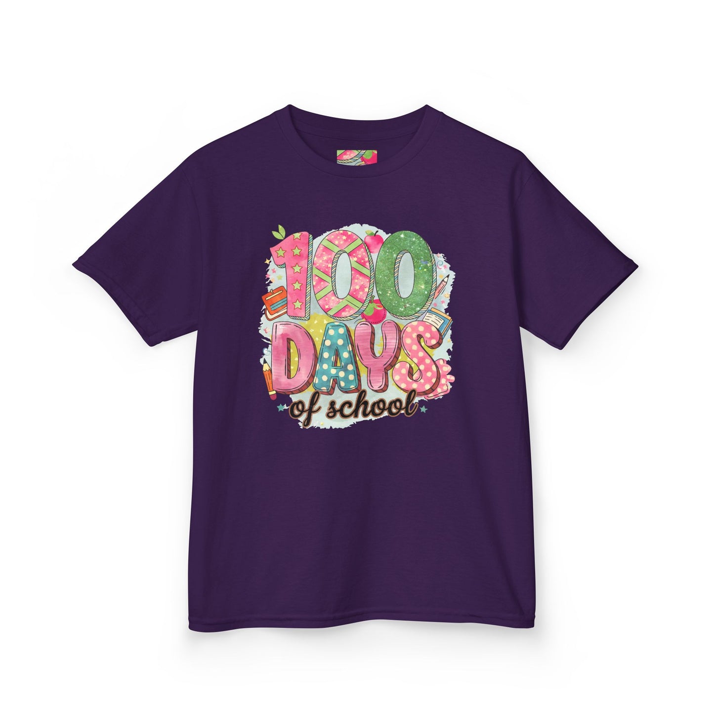 Kids 100 Days of School Tee, Fun t-shirt for kids, Milestone celebration shirt, Perfect for school events, Unique kids' apparel Purple