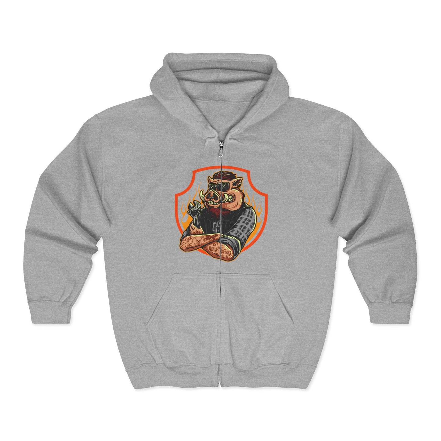 Biker Style Full Zip Hoodie, Cool Hooded Sweatshirt for Riders, Motorcycle Gift, Casual Wear, Cozy Jacket for Events Sport Grey