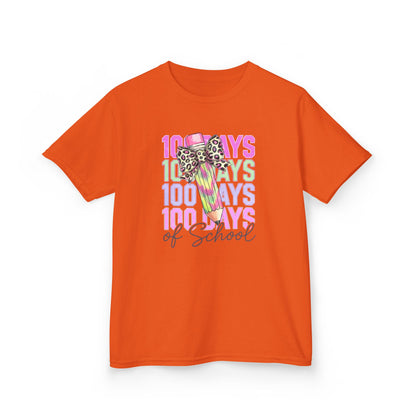 Kids 100 Days of School Tee, Fun Kids' T-Shirt, Celebration Shirt for Back to School, Kindergarten Milestone Gift, Cute Animal Print Design Orange