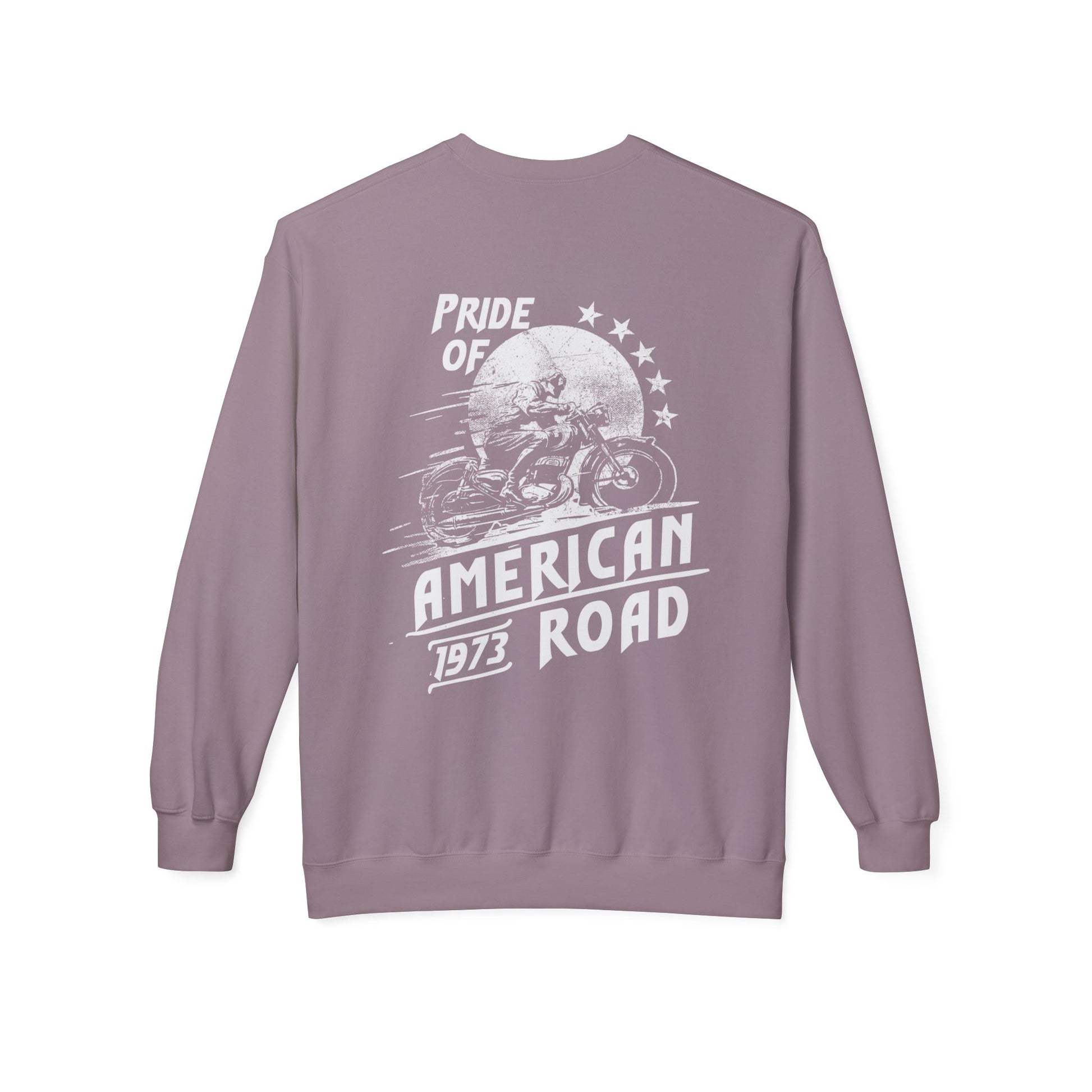 Pride of American Road Crewneck Sweatshirt, Cozy Unisex Fleece Top, Ideal Gift for Bikers, Road Trip Apparel, 1973 Vintage Style