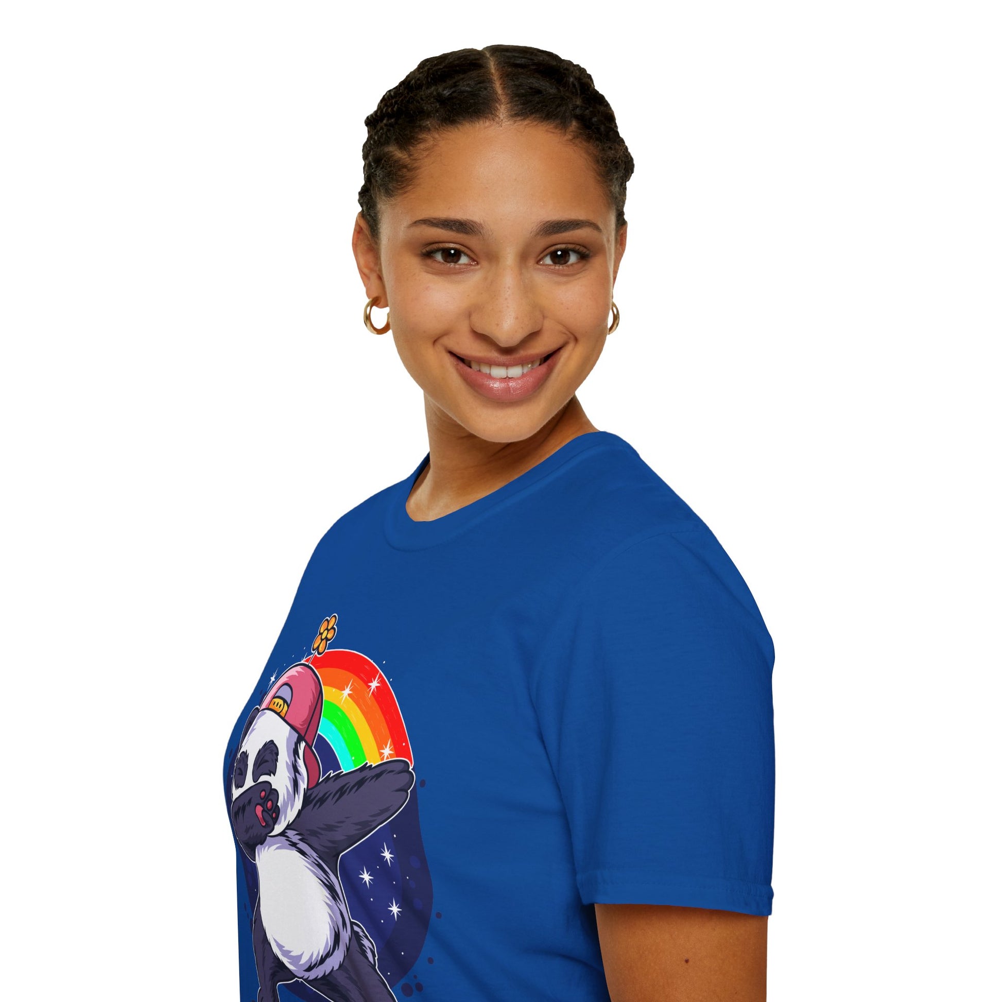 Rainbow Panda Unisex Softstyle T-Shirt, Cute Panda Tee, Gift for Animal Lovers, Fun Casual Wear, Birthday Present, Streetwear Fashion