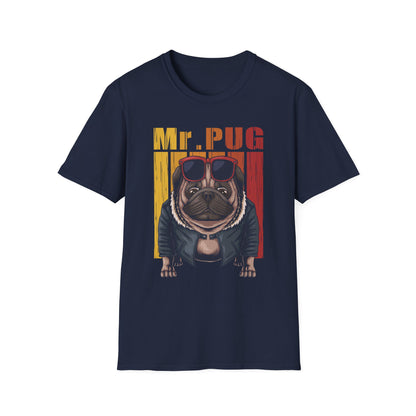 Pug Graphic T-Shirt for Dog Lovers, Unisex Softstyle Tee, Funny Pet Shirt, Gift for Dog Owners, Casual Wear, Birthday Gift Navy