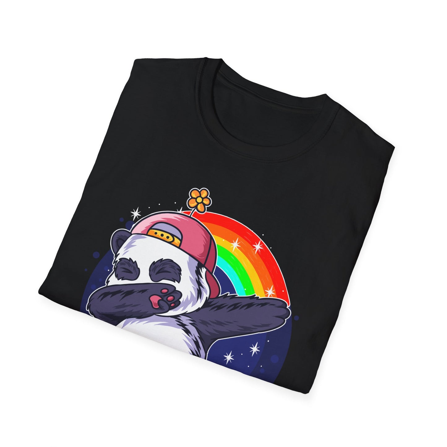 Rainbow Panda Unisex Softstyle T-Shirt, Cute Panda Tee, Gift for Animal Lovers, Fun Casual Wear, Birthday Present, Streetwear Fashion